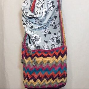 The Sak Brand Crocheted Shoulder Bag Purse Festival Boho Aztec Print Festival